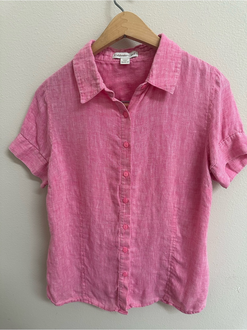 Coldwater Creek Pink Linen Button-Up Shirt